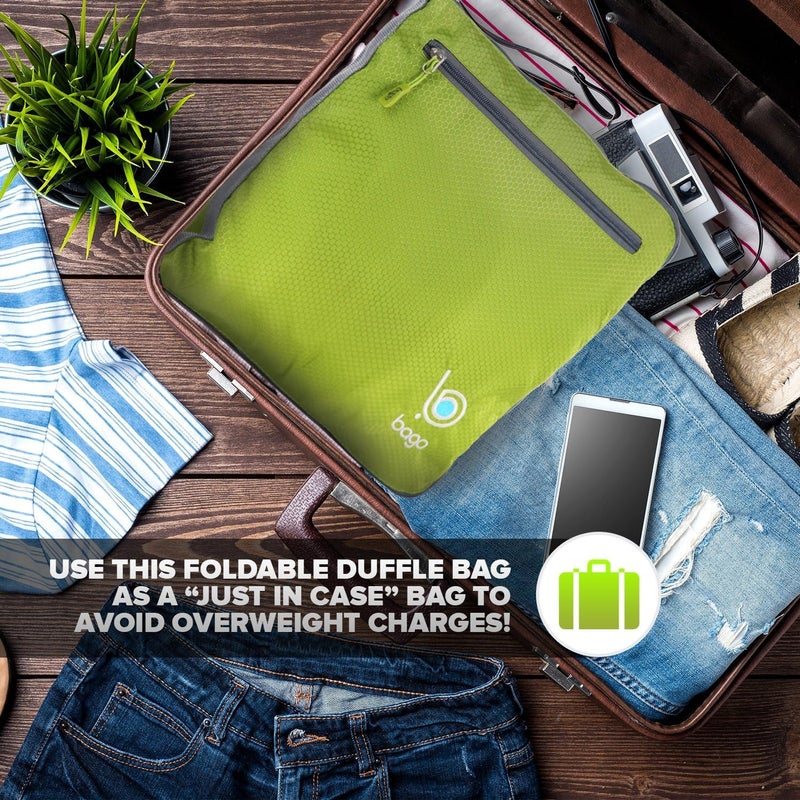 Bago Large Foldable Duffel Bags for Traveling Women & Men - 80L Packable Duffle Bag for Travel with Shoe Compartment - Water Repellant, Heavy Duty, Lightweight Folding & Collapsible (Green) - Image 5